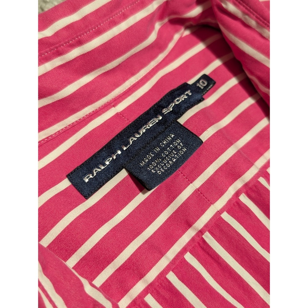 Ralph Lauren Polo Sport 10 Button Up Front Striped Shirt Pink Large Logo - Picture 4 of 7